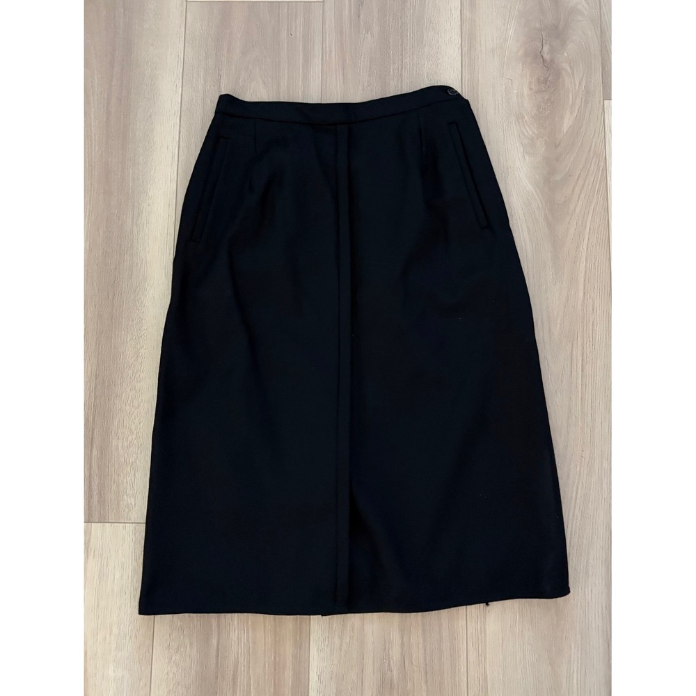 Vintage Harve Benard Black Pure Wool Pleated Career Midi Skirt Business Casual